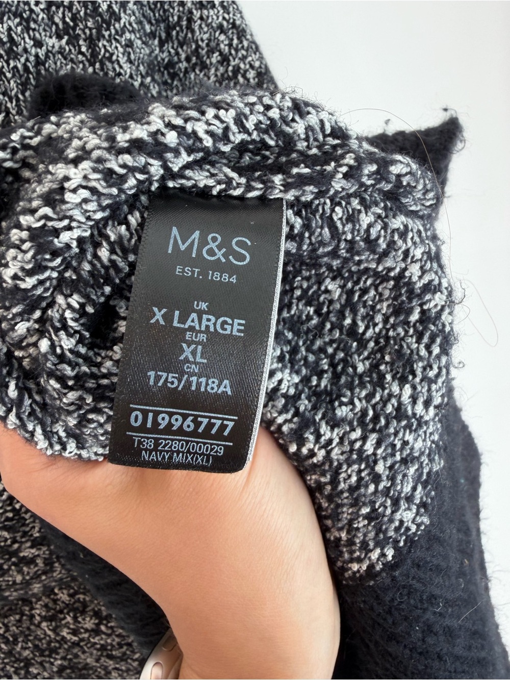 Marks & Spencer Black & White Marled V-Neck Sweater with Red Trim - Picture 4 of 4